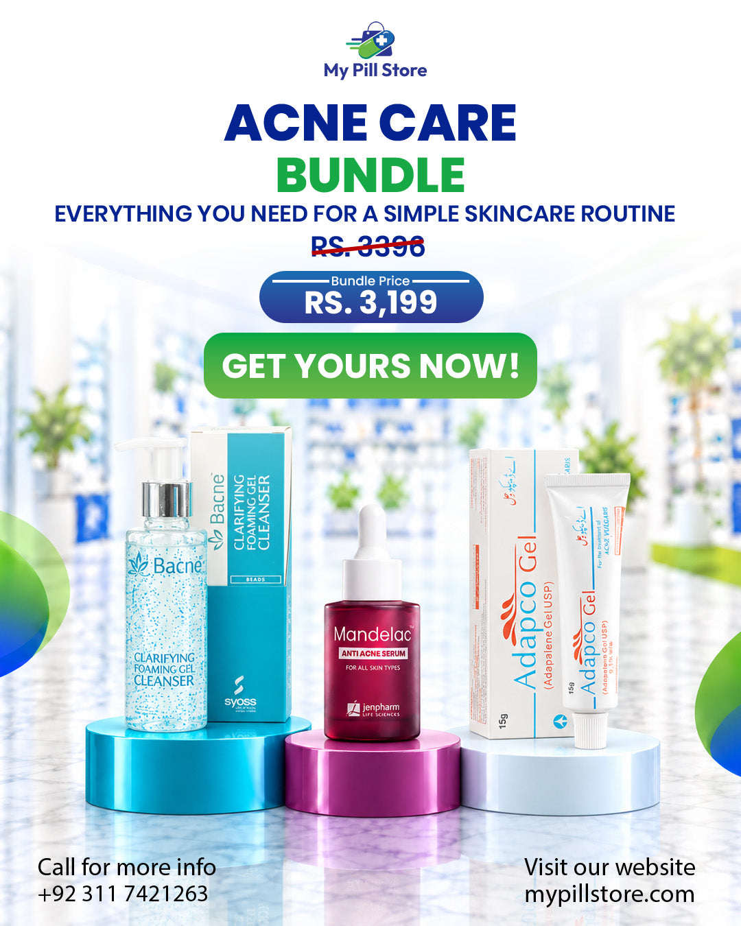 Acne Care Combo – Cleanser, Mandelac Serum & Adapco Gel | My Pill Store