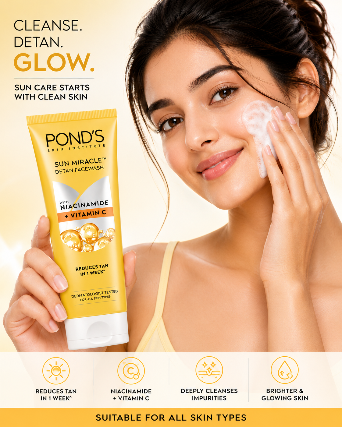 POND’S Sun Miracle Detan Facewash – Niacinamide + Vitamin C