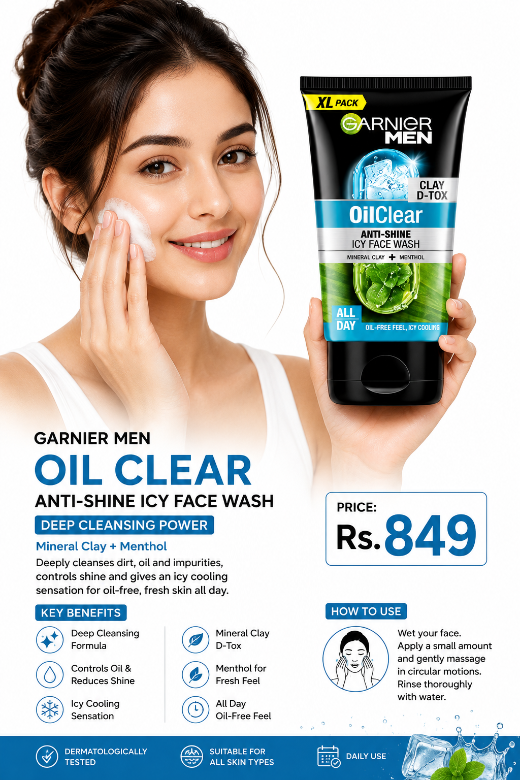 Garnier Men Oil Clear Deep Cleansing Icy Face Wash