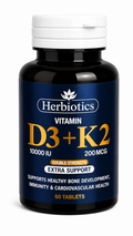 Herbiotics Vitamin D3 + K2 – 10,000 IU + 200 mcg | 60 Tablets