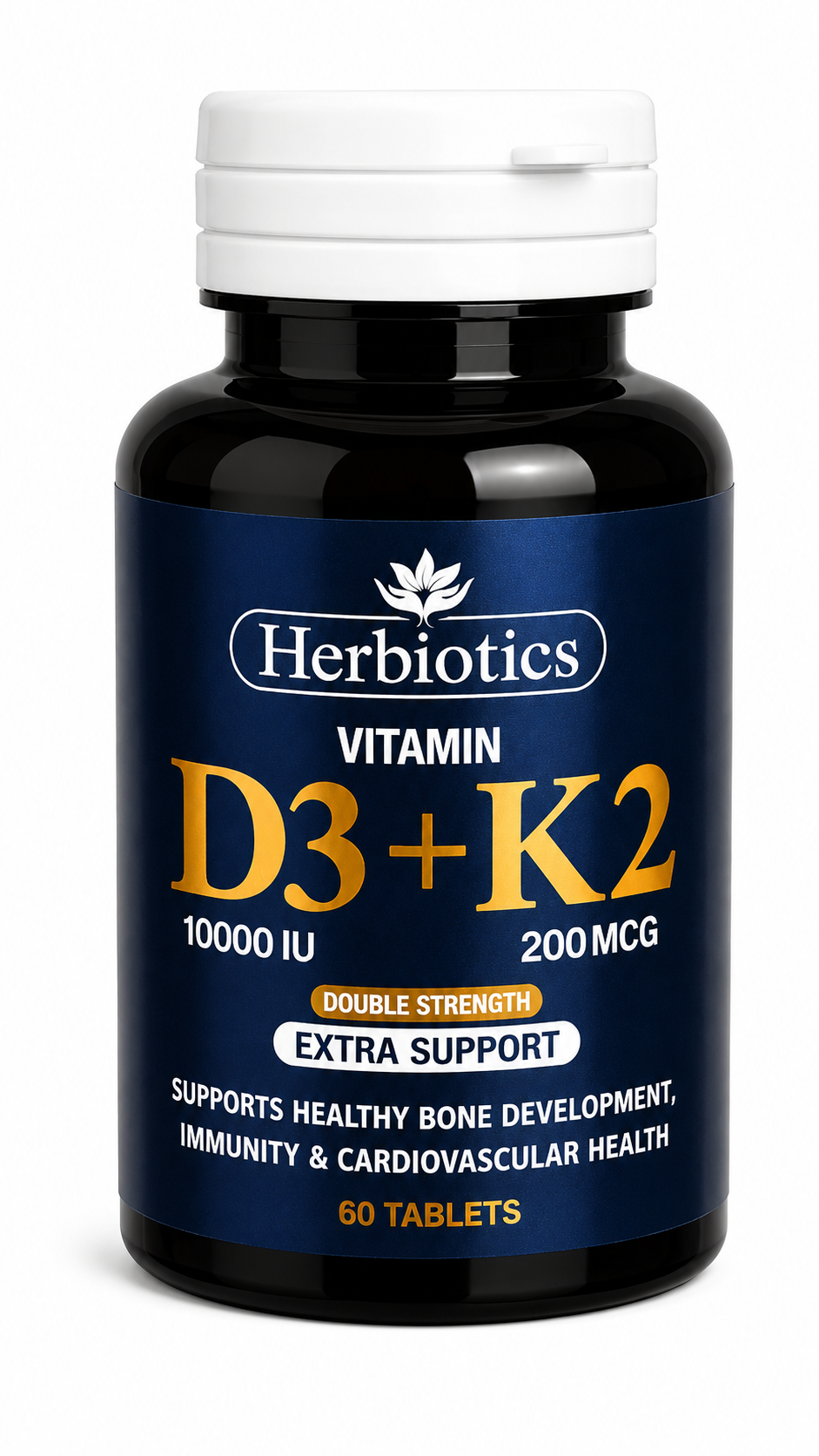 Herbiotics Vitamin D3 + K2 – 10,000 IU + 200 mcg | 60 Tablets