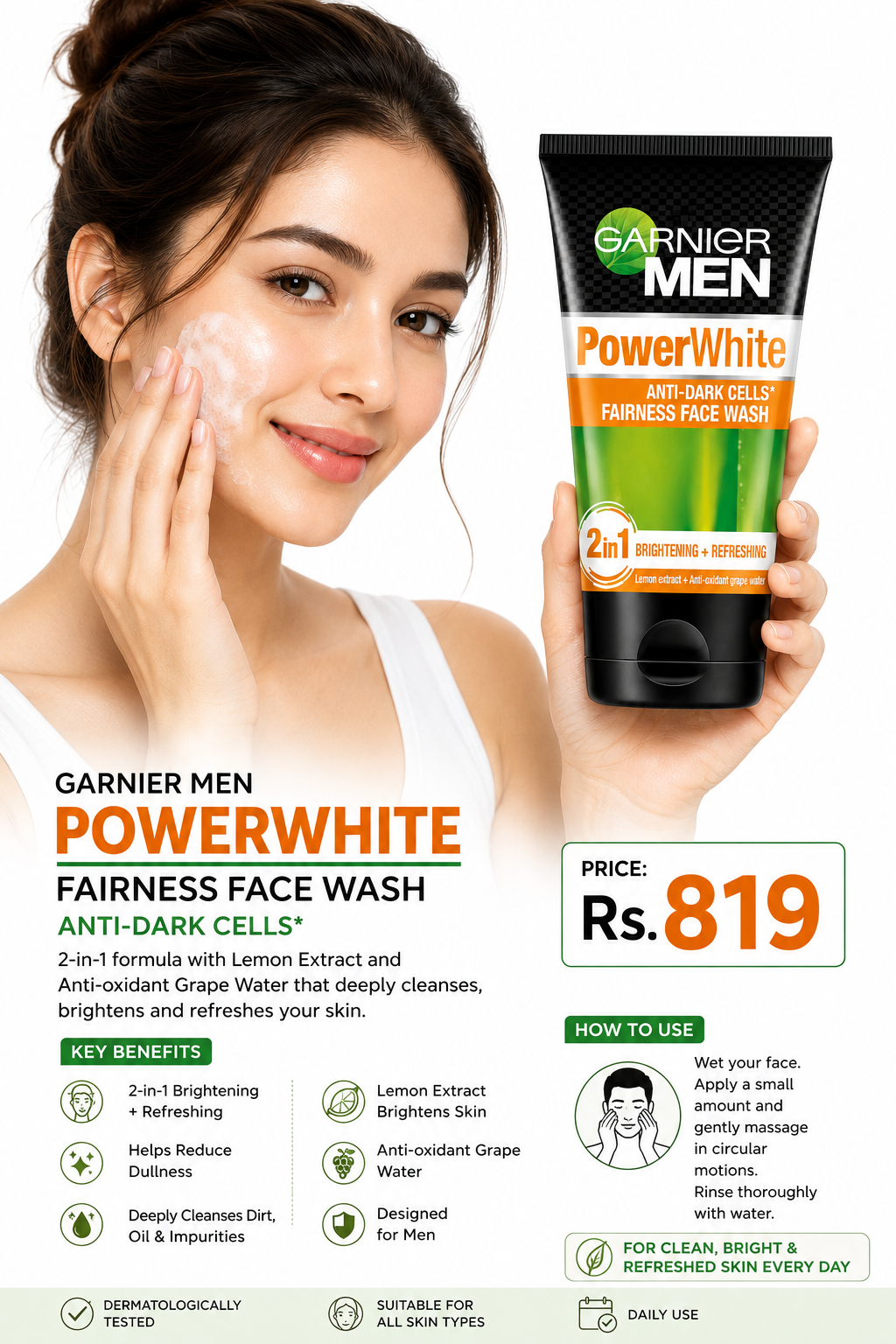 Garnier Men PowerWhite Fairness Face Wash