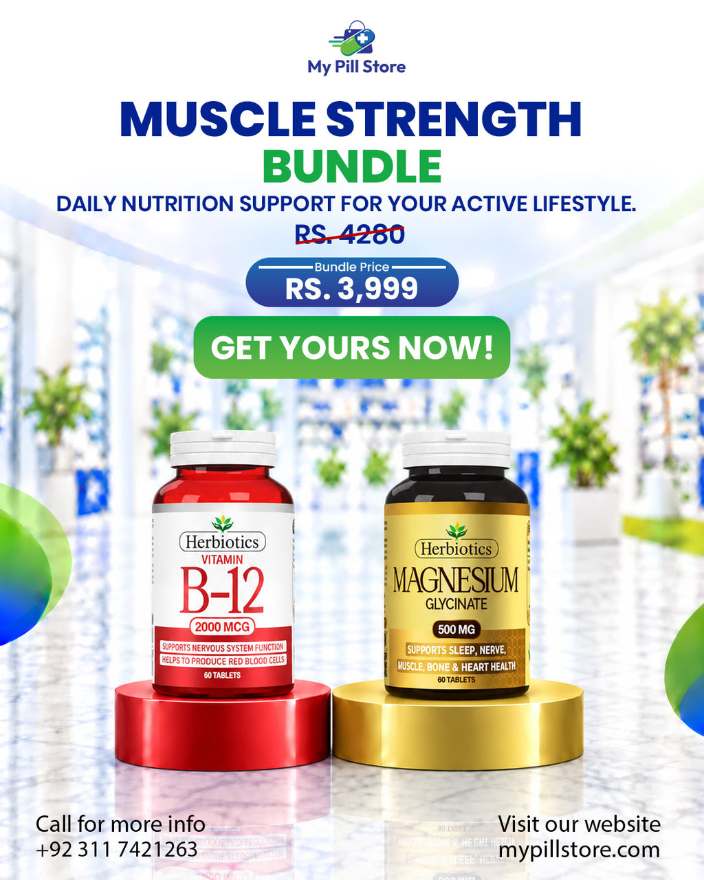 Muscle Strength Combo – Vitamin B12 & Magnesium Glycinate | Herbiotics