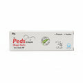 A 50g box of Peds Cream (Nappy Rash) Zinc Oxide BP, featuring a white cardboard packaging with red and black text, an illustration of a baby, and a green aloe vera logo.