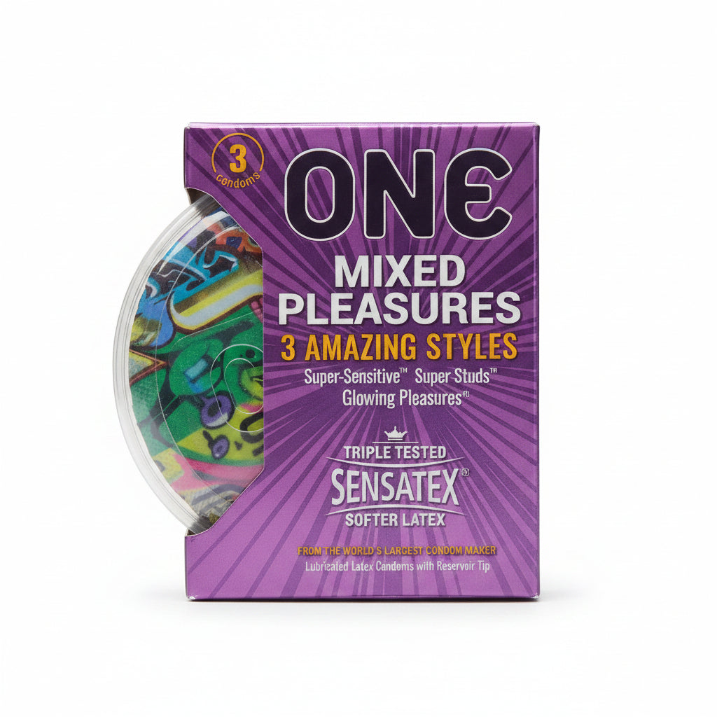 ONE Mixed Pleasures Condoms – 3 Amazing Styles – Pack of 3