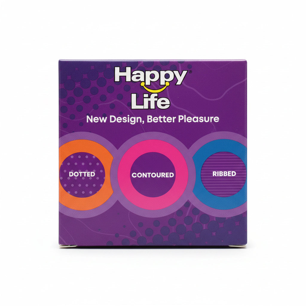 Happy Life Mixed Pleasure Condoms – Dotted, Contoured &amp; Ribbed