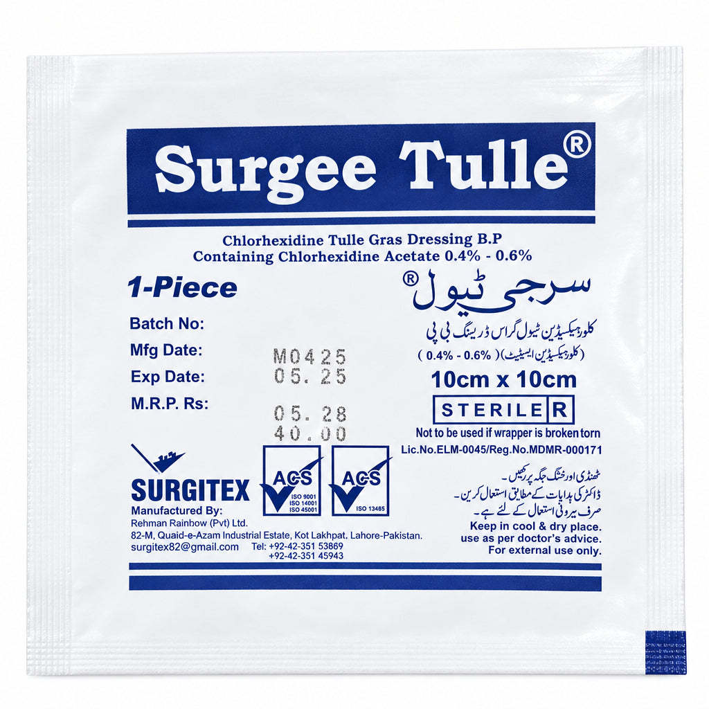 Surgee Tulle Chlorhexidine Tulle Gras Dressing – 10 × 10 cm