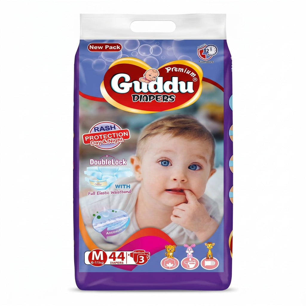 Guddu Premium Baby Diapers – Comfortable Fit & Day and Night Protection